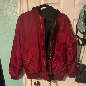 Reversible Burgundy and Black Bomber Jacket